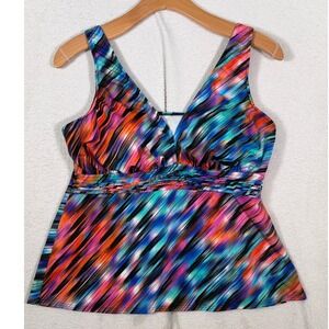 Trimshaper Tankini Swim Top Abstract Print‎ V-Neck Ruched 18W Swimsuit 6508020W